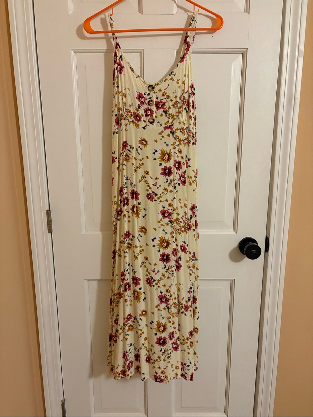 Everly Grey Cream Maxi Dress with Red & Yellow Floral Print